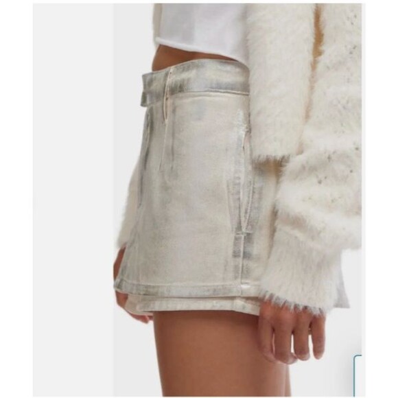 Free People Gala-Vanting Low Rise Mini Skort Metallic Mirrorball Size 29 - Picture 3 of 8